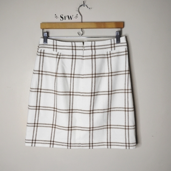 J.Crew Plaid Wool Blend Windowpane Mini Skirt 8 Neutral Preppy Academia Fall - Picture 6 of 9